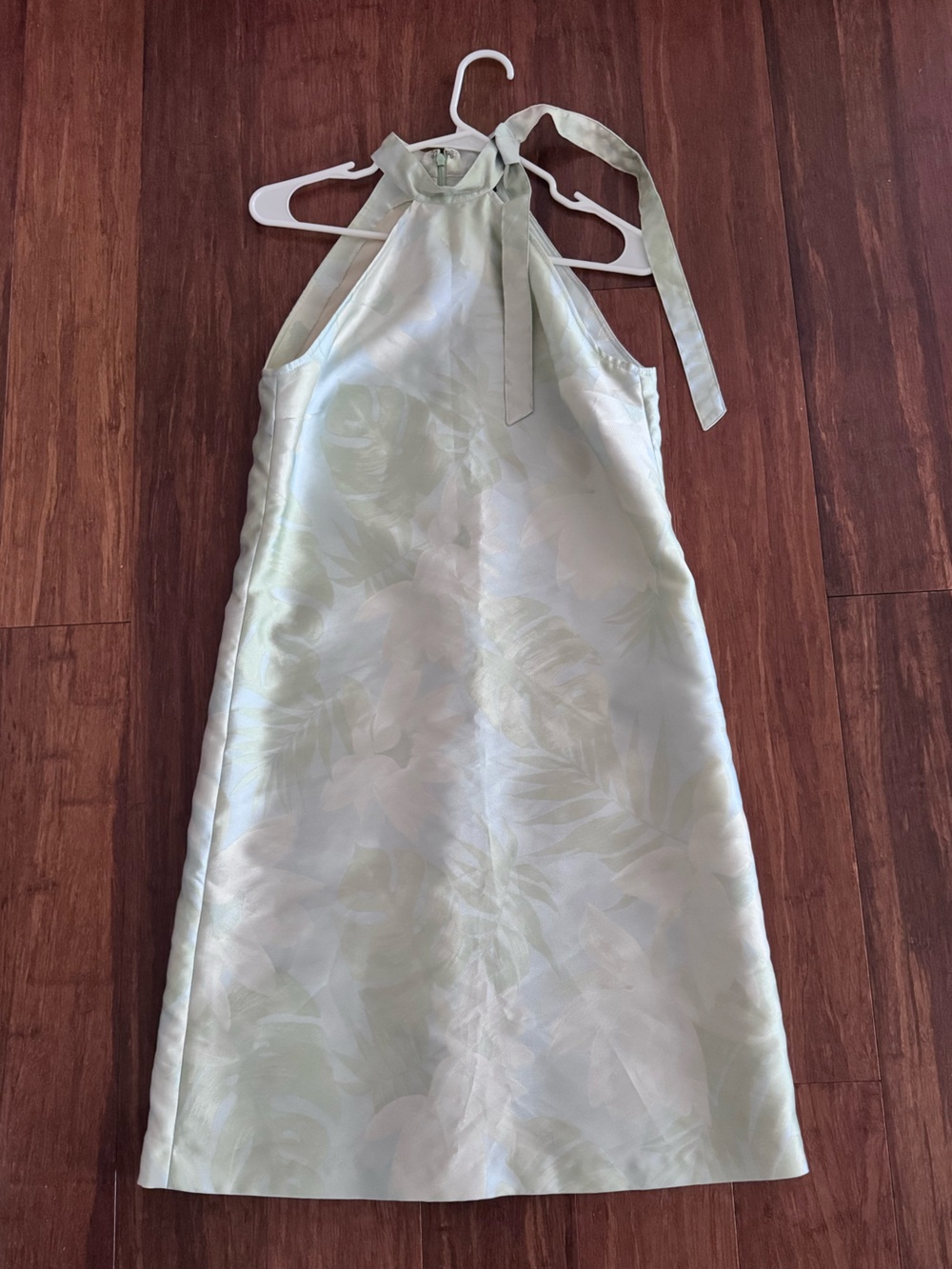 Vintage Floral Jacquard Silk Halter Tie Bow Shift Cocktail Mini Dress Leaf Green - Picture 10 of 10